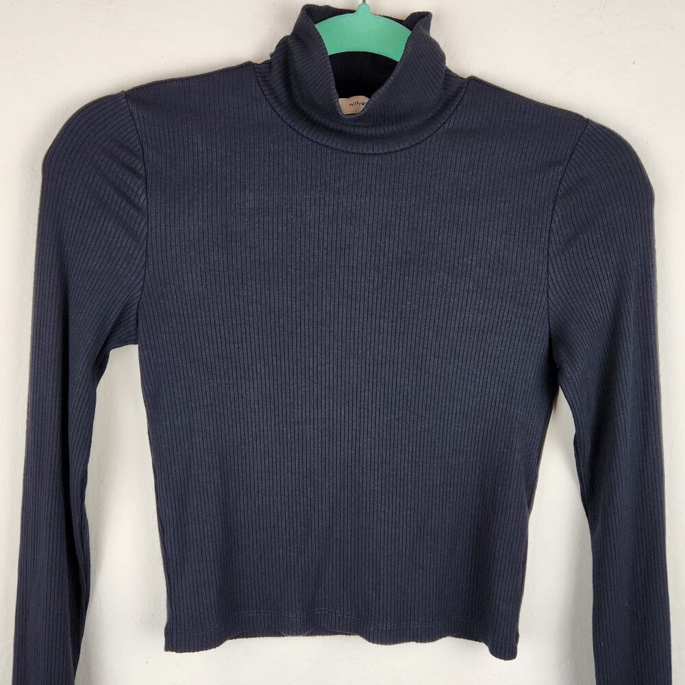 Aritzia Wilfred Only Waist Ribbed Turtleneck Long Sleeve Crop Top Black sz S - Picture 4 of 9
